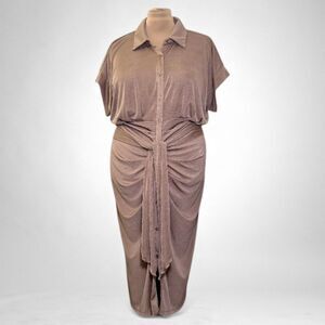 NINA PARKER Trendy Plus Size Tie-Front Ruched Shirtdress, NEW! Size 2X